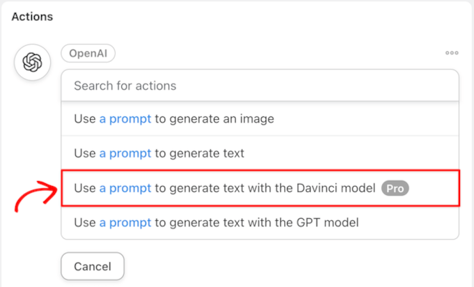 Use un indicador para generar texto con el modelo Davinci