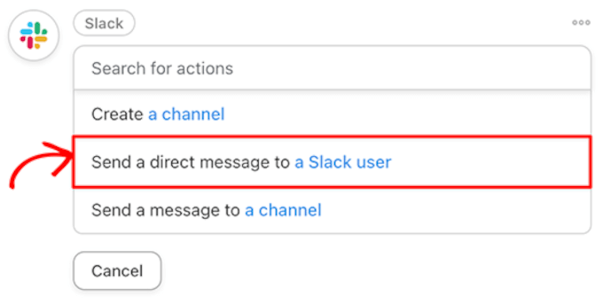 Enviar un mensaje directo a un usuario de Slack