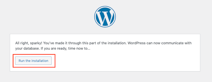 Ejecutando la instalación de WordPress